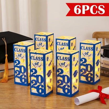 Six-Piece Class of 2026 Graduation Centerpiece Set with Paper Lantern Boxes in Six Color Themes