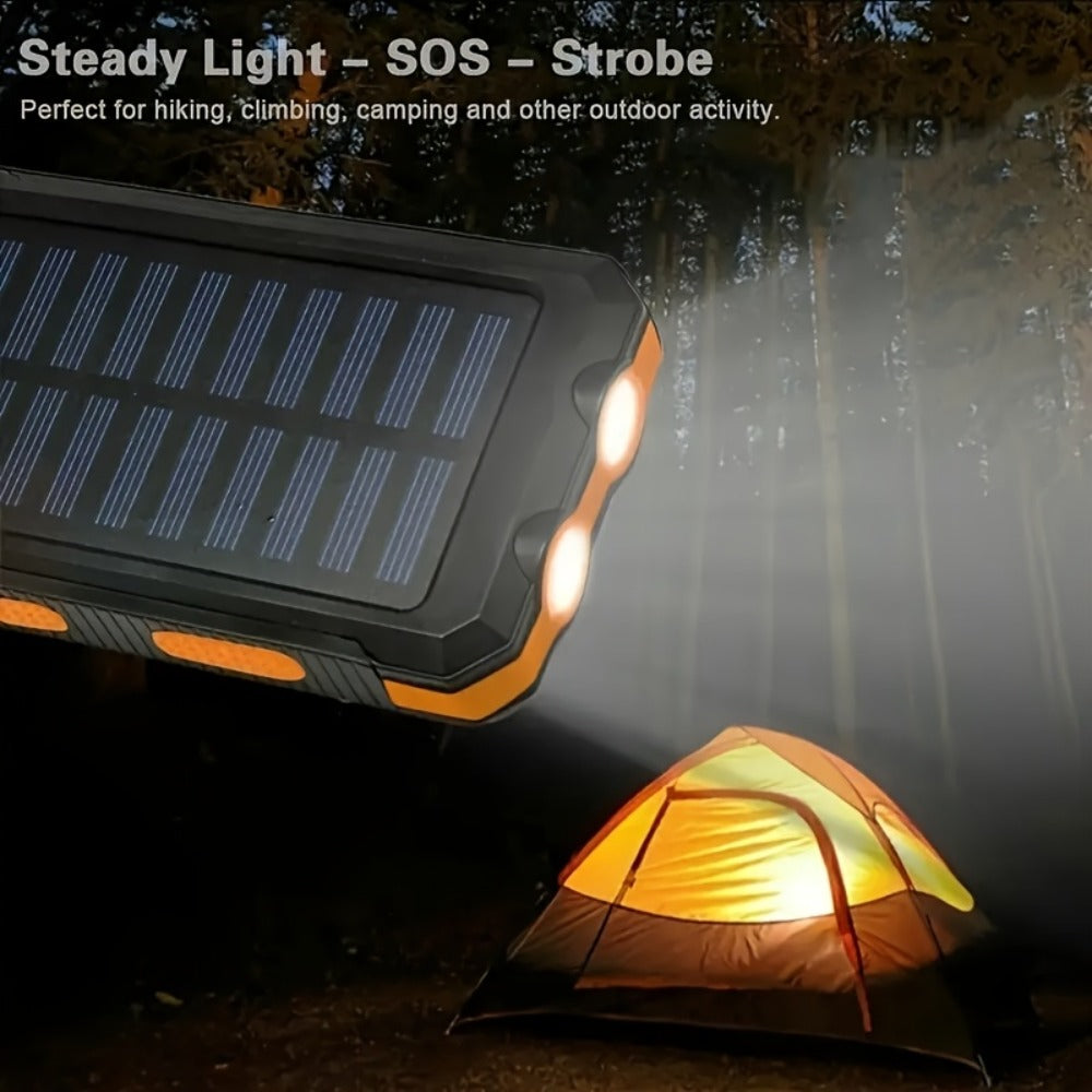 Power Bank Solar 38800mAh with QC3.0, USB-C, Dual USB Outputs, LED Flashlight and Compass for Outdoor Use