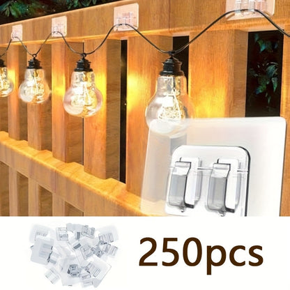 Adhesive Hooks for Outdoor String Lights - Waterproof UV-Resistant No-Damage Clips for Christmas Patio Garden Balcony Decor (40/80/160/250/400pcs)