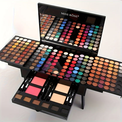 Makeup Kit 190-Color Fold-Out Face and Eye Palette with Center Mirror, 144 Eyeshadow Shades and Eight Brushes