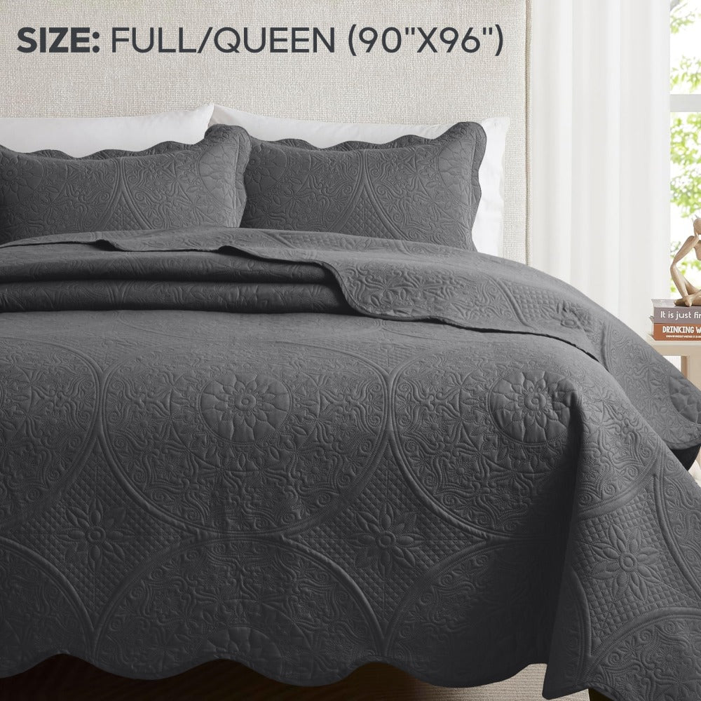 Quilted Bedspread Set 3 Piece – Soft Floral Coverlet with Pillow Shams, Lightweight Breathable Quilt for Bedroom & Guest Room, All Season Bed Cover