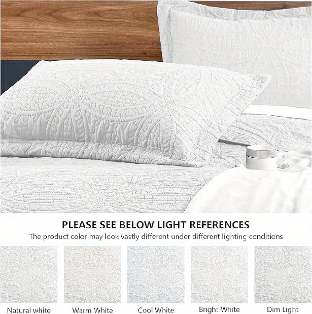 Three-Piece Lightweight Microfiber Quilt Set with Pillow Shams in Ten Size and Color Options