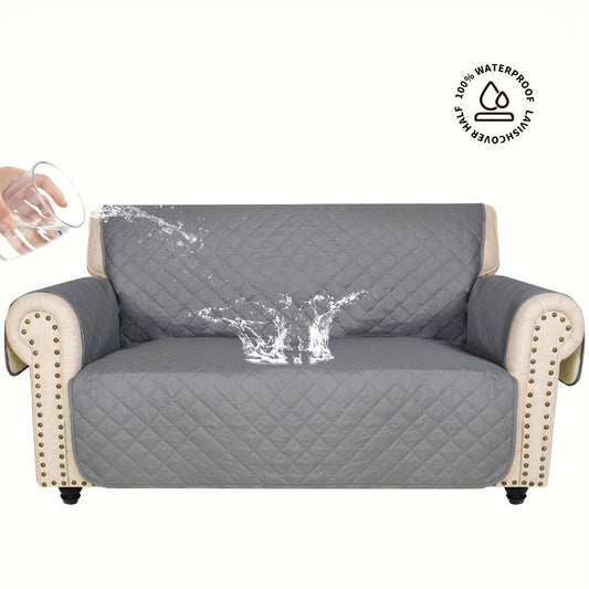 Sofa Cover Five-Layer Quilted Microfiber Protector with Elastic Strap and Foam Anchors for 3 or 4 Seats