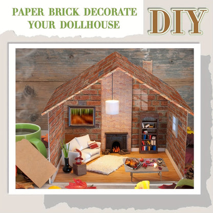 Red Brick Dollhouse Wallpaper and Flooring Set with 12 Peel-and-Stick Sheets for 1:12 Miniature Rooms