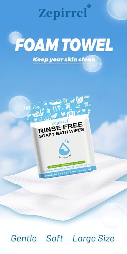 No-Rinse Disposable Bath Wipes 100pcs Large 11.81in - Foaming Body Cleansing Cloths Soap for Bath Time, Home Spa and Personal Care
