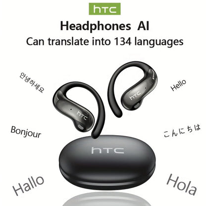 HTC NE19 Open-Ear AI Translation Earbuds with Oval Charging Case in Black, Gunmetal, Beige or Purple