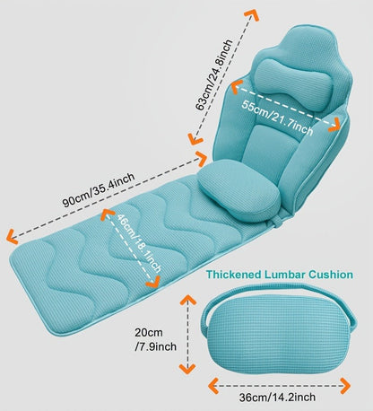 Full Body Bath Mat Pillow 60x21.7in Extra Thick Bathtub Cushion with Head, Neck & Lumbar Support for Women Men Elderly, Luxury Non-Slip Full-Size Tub Pad for Joint Relief