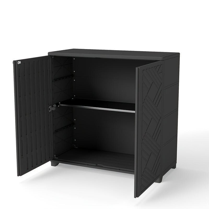 Outdoor Storage Cabinet with Doors & Metal Shelves | Resin