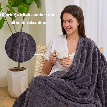 Raised Geometric Throw Blanket in White, Blue or Grey with 40 x 60, 60 x 80 and 80 x 90-Inch Size Options
