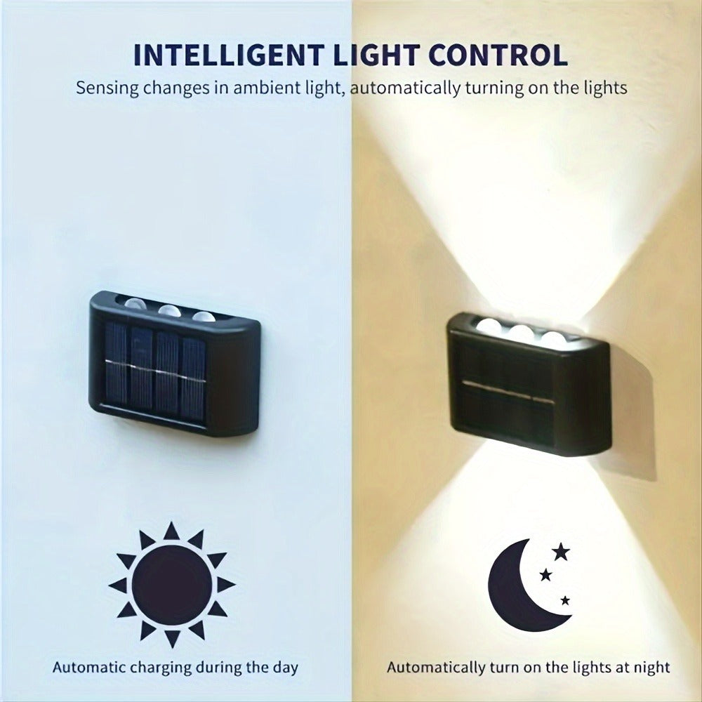 Eight-Pack Solar Wall Lights with Six LEDs Each, Up-and-Down Beams and Warm or White Light Options