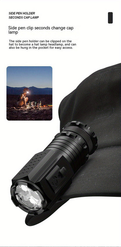 Flashlight Magnetic Mini EDC Light with Type-C Charging, Three LEDs and 18350 Battery Set Kit