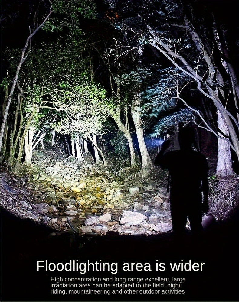 Flashlight 2000-Lumen Rechargeable Searchlight with 2400mAh Battery, Side Lantern and USB Output