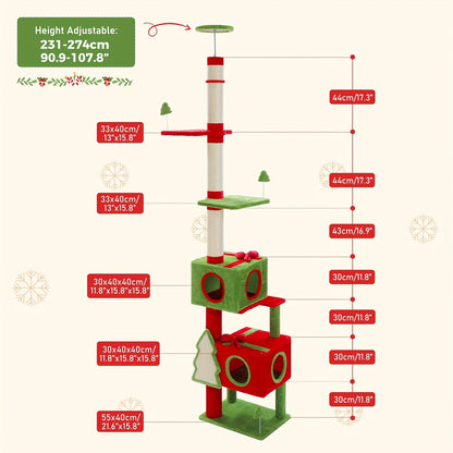 90-107.9-Inch Floor-to-Ceiling Cat Tree with Four Platforms, Tension Post and Five Style Options