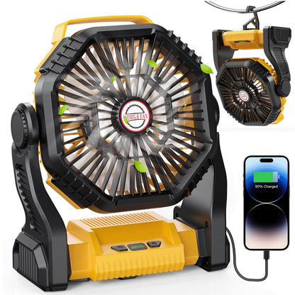 Camping Fan Rechargeable 20000mAh with Misting Solar Panel RGB Mood Light 4-Speed Tent Hook Phone Charging Portable Outdoor Fan