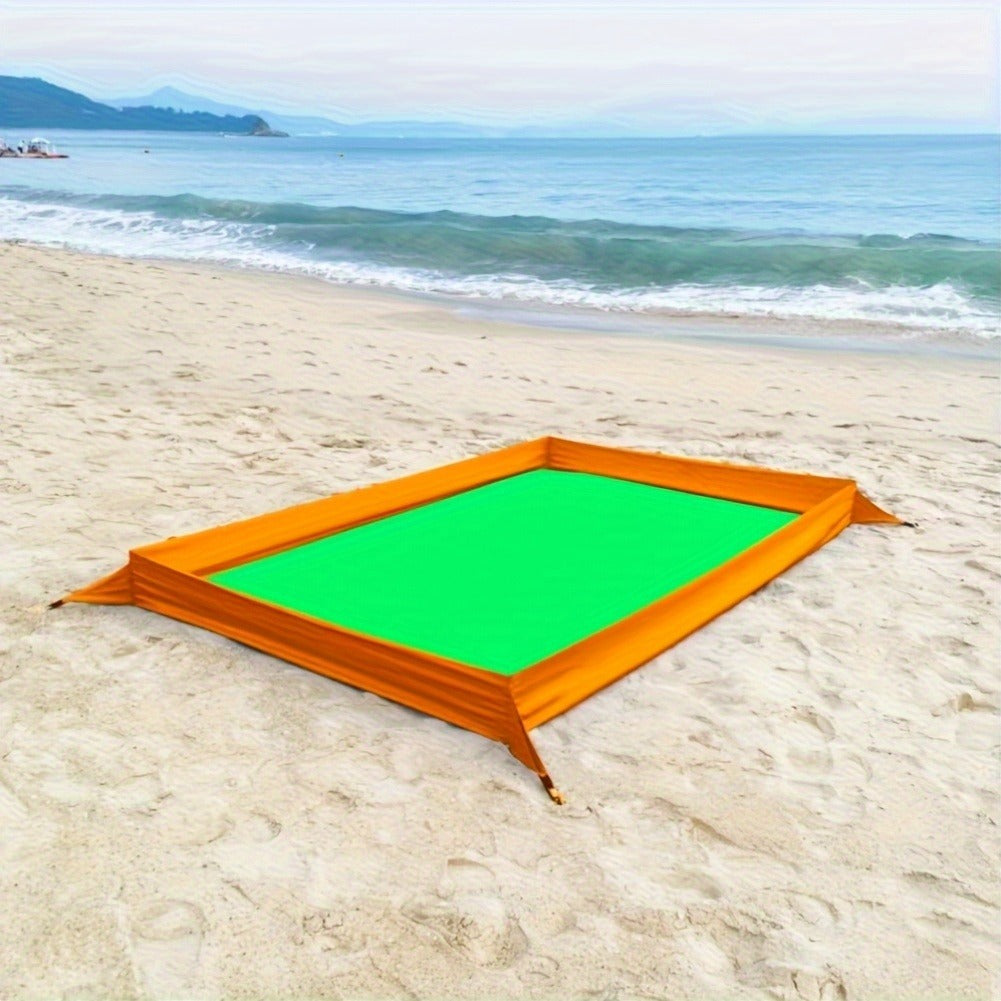 Beach Blanket with Sand Walls Fence Sandproof Waterproof 55x86in with 4 Stakes & Carry Bag for Family Picnic Camping Park Travel – 6 Printed Styles