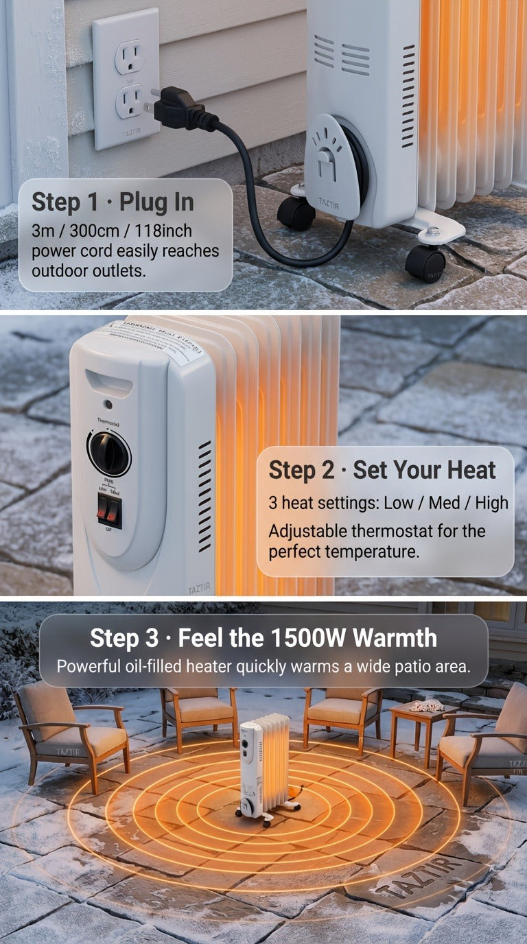 1500W Oil-Filled Radiator Heater with 600W, 900W and 1500W Modes, Thermostat and Caster Wheels