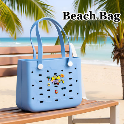 EVA Beach Bag for Women with Drainage Holes Waterproof Tote Bag Summer Outdoor Camping Shopping Travel Bag with Cute Decorations Multiple Colors S M L