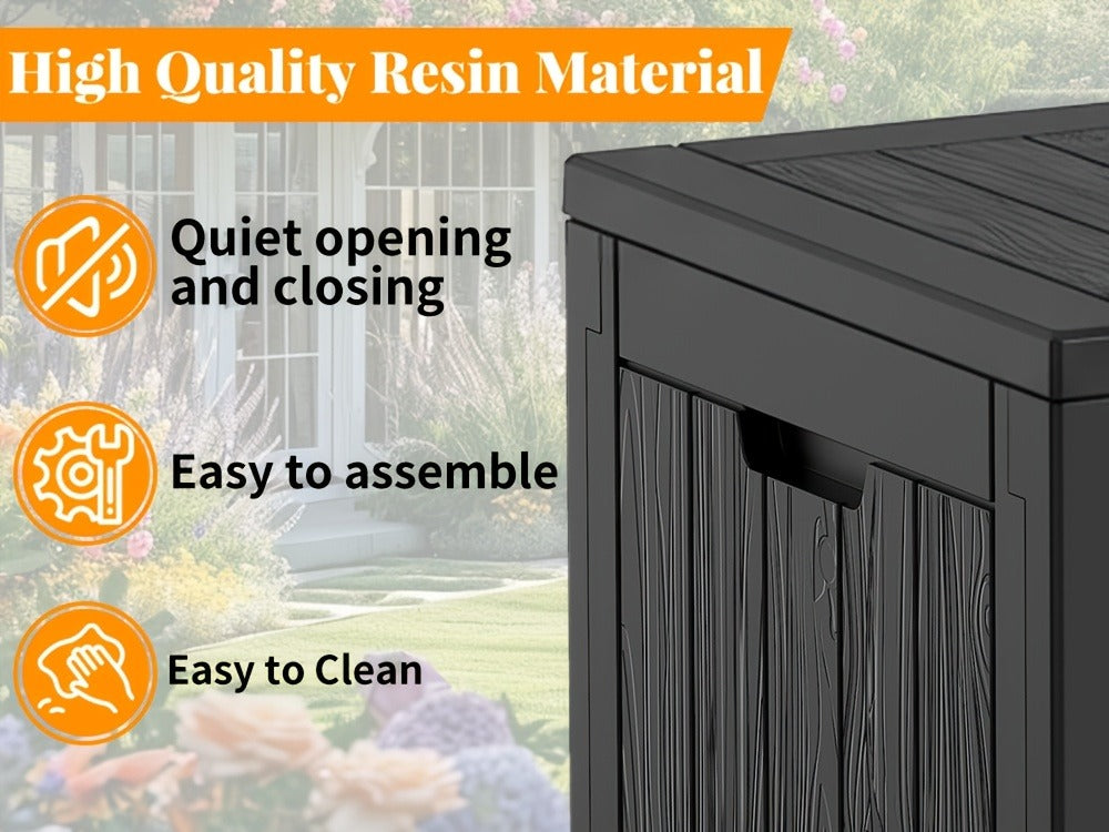 34-Gallon Outdoor Deck Box with Side Handles in 020 Woven or 053 Plank Panel Style, Black or Light Brown