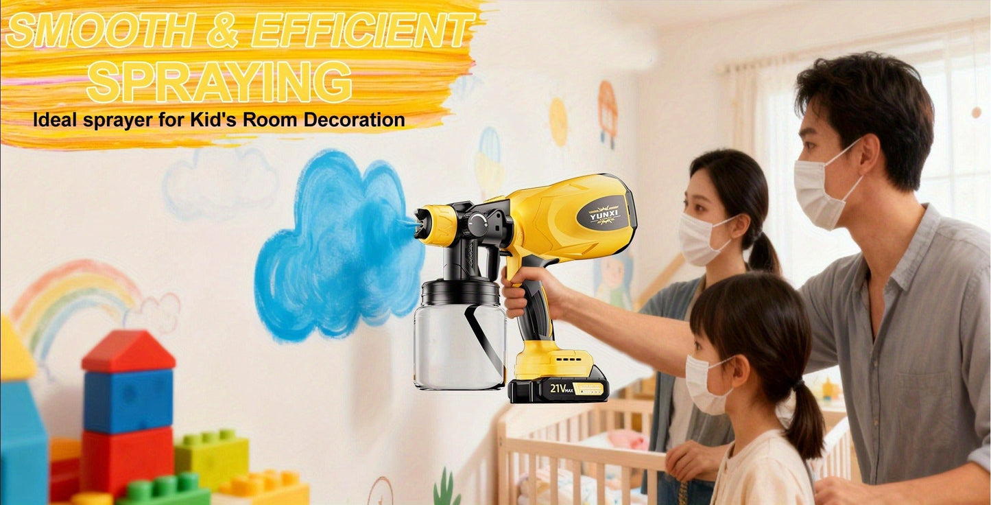 Electric Paint Sprayer Cordless Rechargeable 500ml HVLP Spray Gun Adjustable Modes for Walls Wood Cars Furniture Decks Indoor Outdoor
