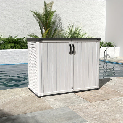 Resin Outdoor Storage Cabinet and Shelf Options in White or Beige with 4 x 2 Ft Shed Sizes