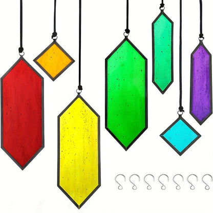 Hanging Geometric Color-Panel Suncatcher Ornament in Multicolor or Blue Checkout Options for Window and Garden Display