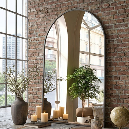 Arched Bathroom Mirror Metal Frame Wall Mounted Vanity Mirror Golden Black