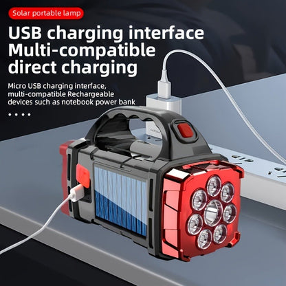 Flashlight Solar and USB-C Rechargeable 2-Pack with Four Front LEDs, Side COB Light and USB Output