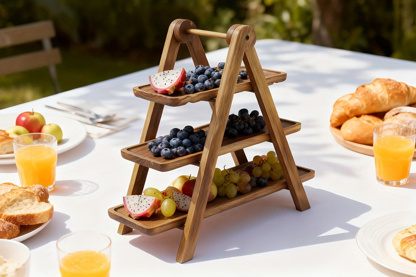 Cake Stand 3 Tier Wooden Serving Tray Farmhouse Dessert Display Cupcake Tower Bread Basket Collapsible Tiered Platter for Wedding Party Charcuterie