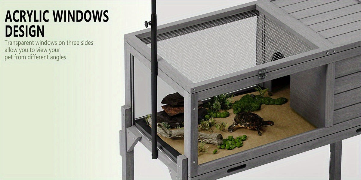 Large Tortoise Habitat Turtle Cage Enclosure with Detachable Legs Removable Roof Ramp Lamp Holder Indoor Outdoor