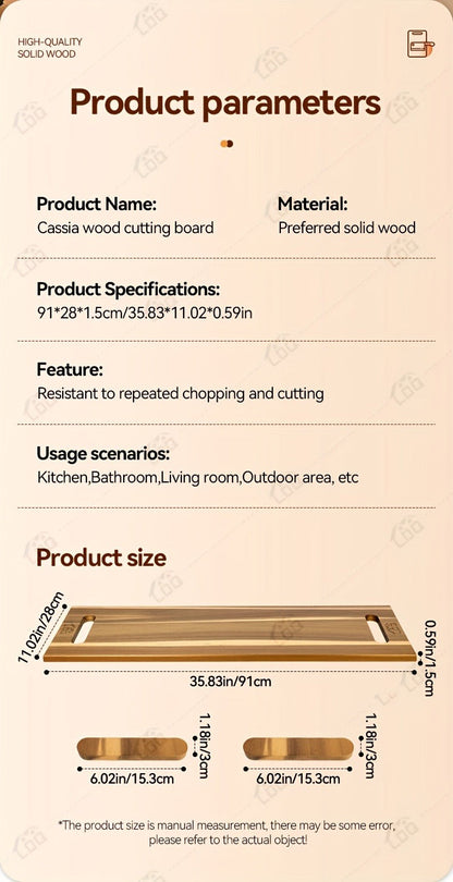 Extra-Long 36 x 11-Inch Wood-Color Charcuterie Board with Recessed Handles and Two Display Stands