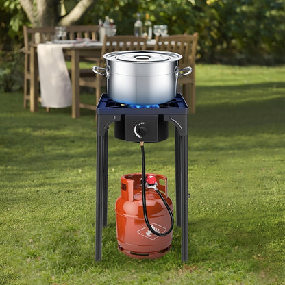 Outdoor Propane Burner Stand with One- or Three-Burner Layout, Removable Legs and 0–20 PSI Regulator Hose
