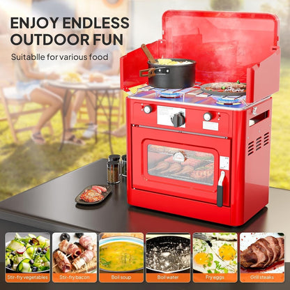 Portable Propane Griddle and Burner Camping Stove with Four Color Labels and 23.23-Inch Closed Width