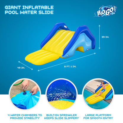 Inflatable Pool Water Slide Giant – 97x49x39 Inch Backyard Waterslide with Built-In Sprinkler, 4 Water Chambers for Stability, Large Platform, PVC