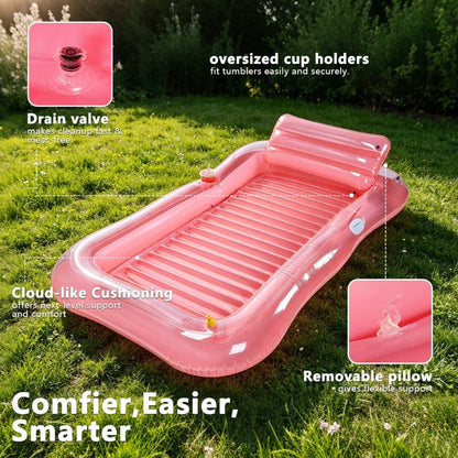 Pool Float Tanning Lounger, 74.8 x 45.2 Inches with Sprinkler Rim, Pillow, Cup Holder and Repair Patches