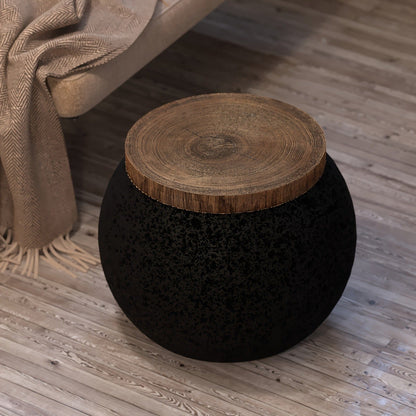 Outdoor Side Table 17-Inch Concrete Design with Wood-Look Finish in Black, Hourglass or Small Options