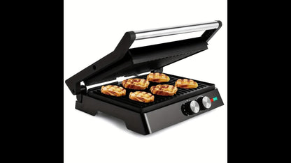 Sandwich Maker 3-in-1 Mini Indoor Grill & Panini Press – Non-Stick 180° Opening, Floating Hinge, 60-Min Timer, Temp Control & Grease Tray | Compact Electric Grill for Home & Dorm