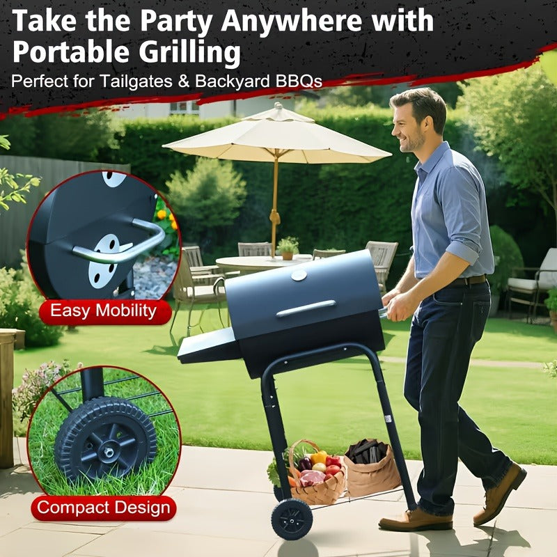 Charcoal Grill with Offset Smoker, Barrel BBQ Smoker Grill Combo for Backyard & Patio, Heavy-Duty Outdoor Charcoal Smoker with Side Firebox for Smoking, Grilling & BBQ Parties