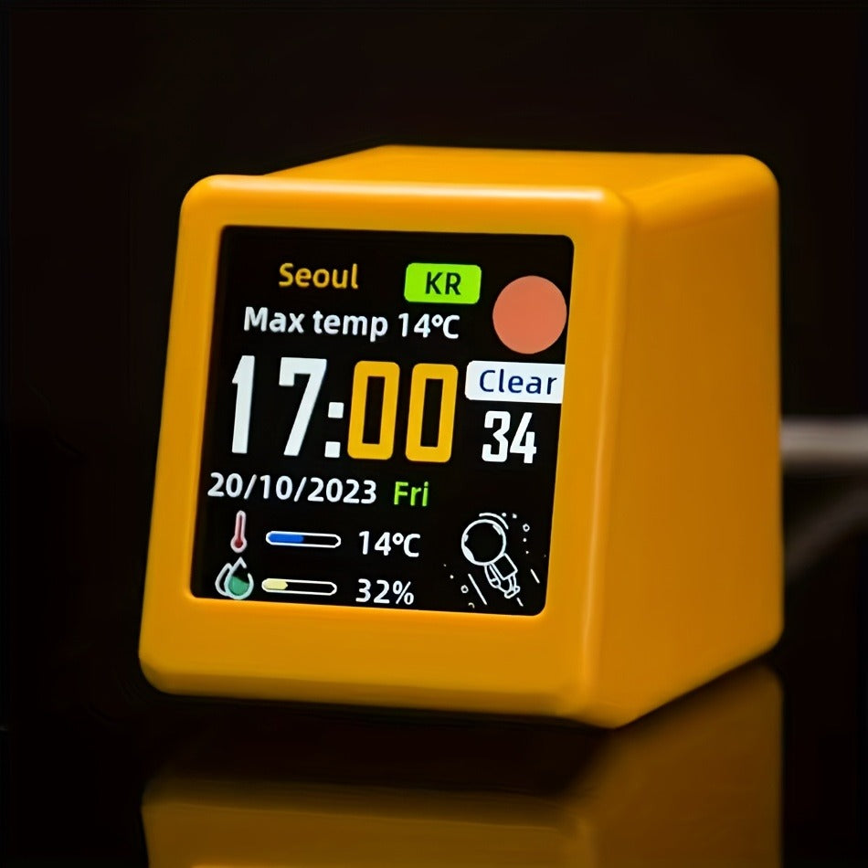 WiFi Weather Station Desktop Clock - Mini Smart Display Temperature Humidity Atmospheric Pressure Wind Speed GIF Animation