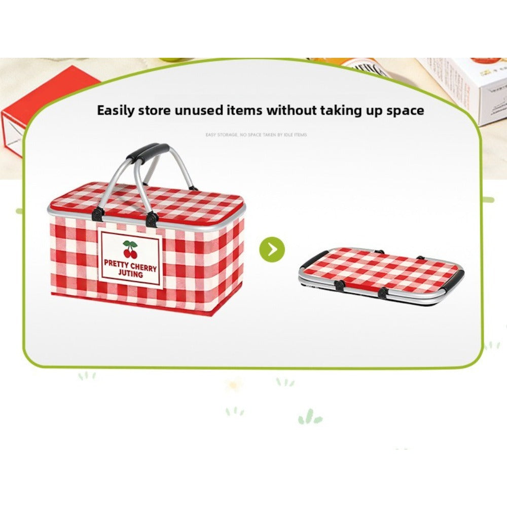 Aluminum-Frame Picnic Basket in Four Exact Fried-Egg, Kitten, Rabbit and Cherry Pattern Options