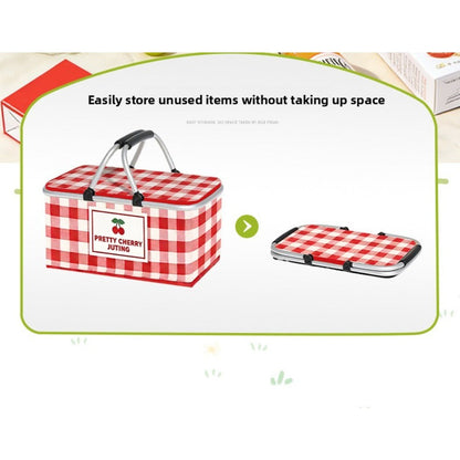 Aluminum-Frame Picnic Basket in Four Exact Fried-Egg, Kitten, Rabbit and Cherry Pattern Options