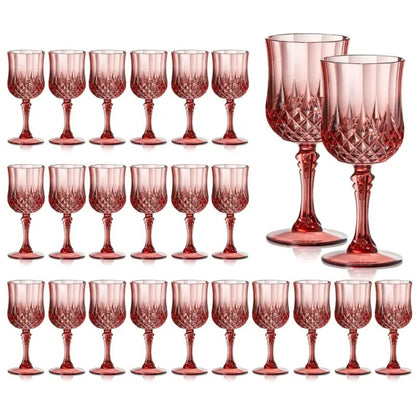 Plastic Wine Glasses 24 Pack 7oz – Unbreakable Crystal Vintage Champagne Flute Glasses Reusable Drinkware for Wedding Party Outdoor Events Kitchen
