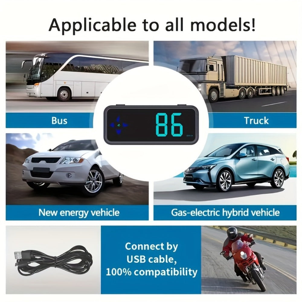 GPS HUD Speedometer Head Up Display - Digital Car Speed Meter Plug & Play, KMH MPH Switch, Multi-Color Display for All Vehicles, No Battery Needed