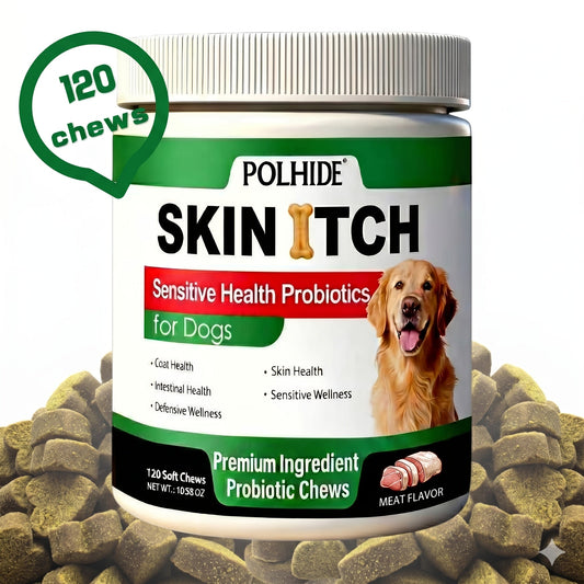 Dog Gut Health Probiotic Chews 120 Count – Yeast Supplement for Sensitive Stomach, Coat & Intestinal Wellness, Soft Meat Flavor, 90-Day Supply for Dogs All Ages