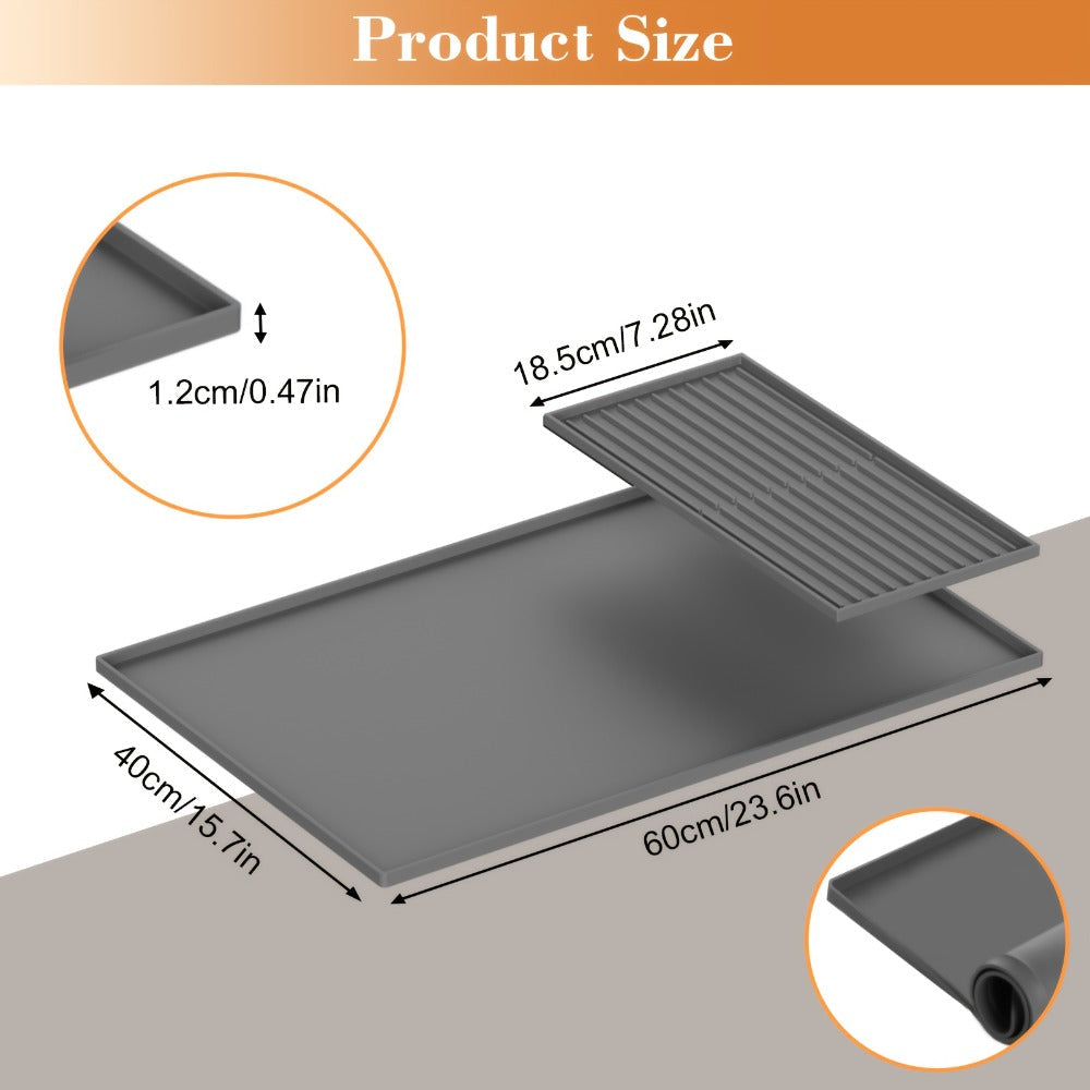 Coffee Bar Mat Silicone with Raised Edges 2-in-1 - Dish Drying Mat for Countertop, Coffee Maker Espresso Machine Mat, Spill Proof Kitchen Counter Mat 23.6" x 15.7", Black or Gray