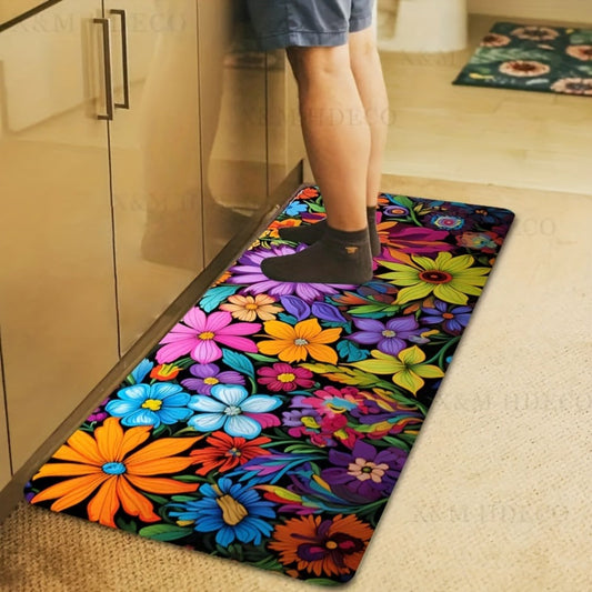 Kitchen Mat Floral Design – Soft Non-Slip Rectangular Rug, Machine Washable 100% Polyester Floor Mat for Kitchen, Bathroom, Laundry Room, Living Room & Bedroom