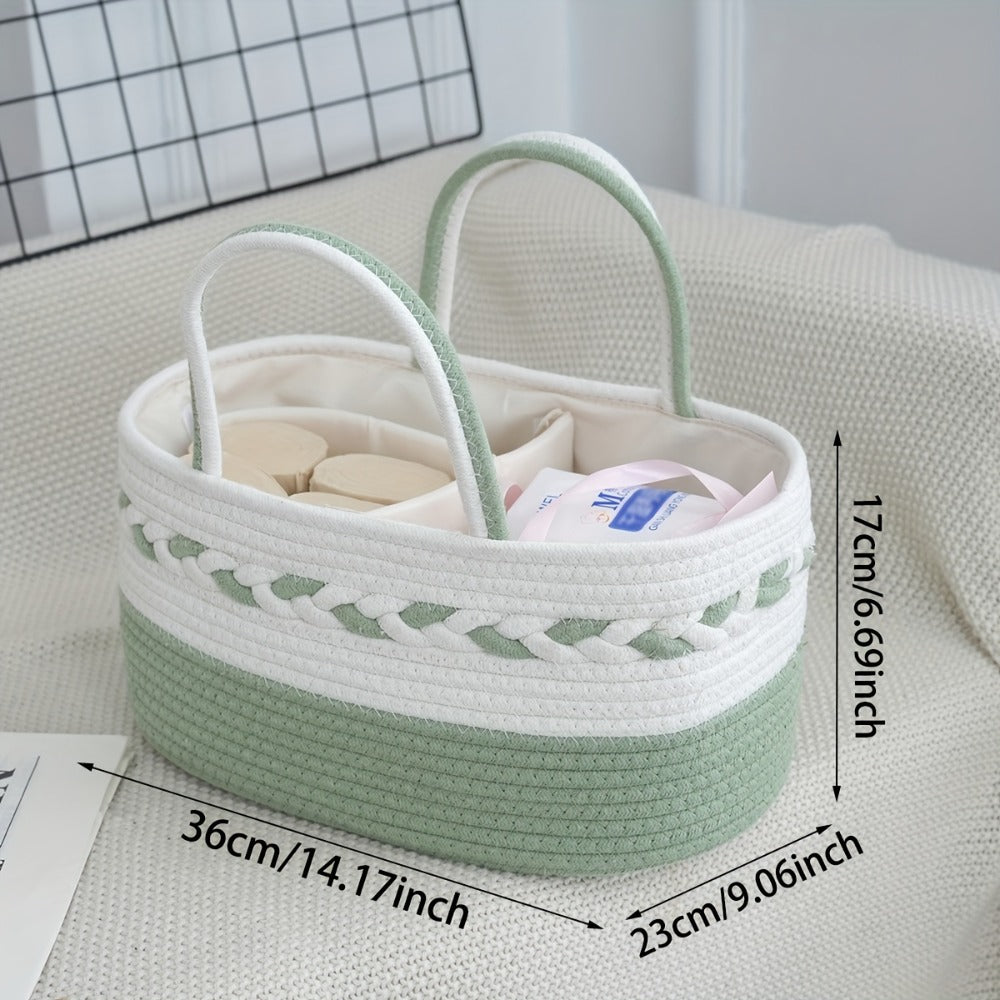 Oval Woven Rope Storage Basket, 14.17 x 9.06 x 6.69 Inches with Braided Handles and Divided Liner