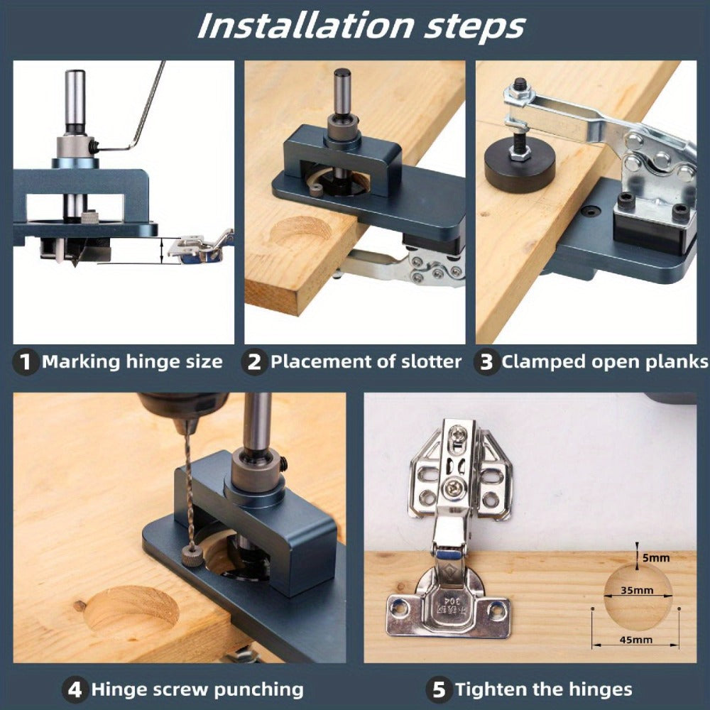 35 mm Cabinet Hinge Drilling Jig Kit with Clamp, Forstner Bit and Locator for 15- to 25-mm Boards