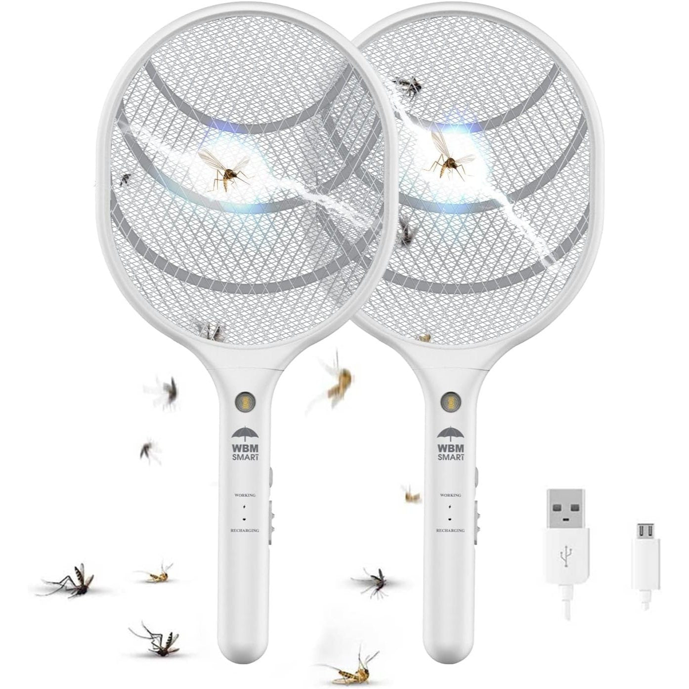 Electric Fly Swatter Racket Rechargeable 2-Pack – 3000V Bug Zapper with LED Light, USB Charging, Triple Safety Mesh for Indoor & Outdoor Mosquito Control