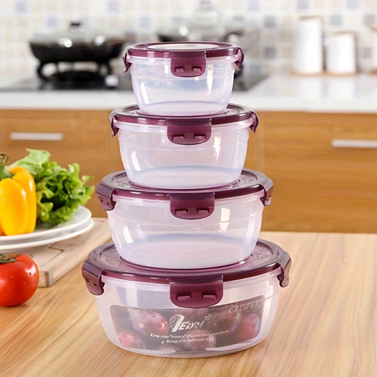 Food Storage Container Refrigerator Set with Three or Four Round Boxes, Flip Lids and Nested Capacities