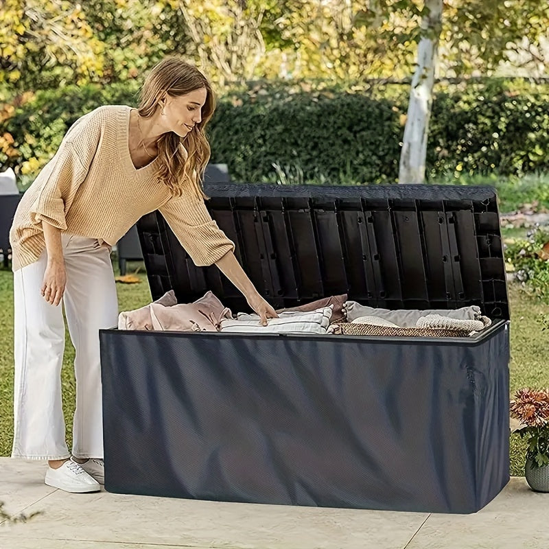 Black Patio Deck Box Cover with Buckle Straps in 51-, 58- or 62-Inch Length Options and Three Profiles
